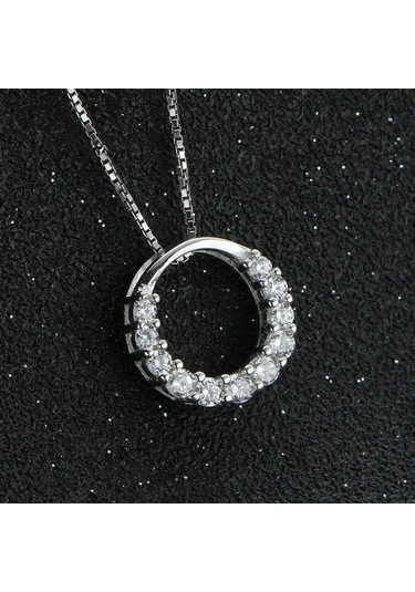 Novahub 925 Ayar Gümüş Kalp Şekilli Kristal Kolye - Kolye Takı Yaka Aksesuar Gümüş