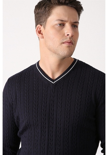 Ferraro Lacivert V Yaka Erkek Pamuk Kazak Lacivert (456045976) Lacivert