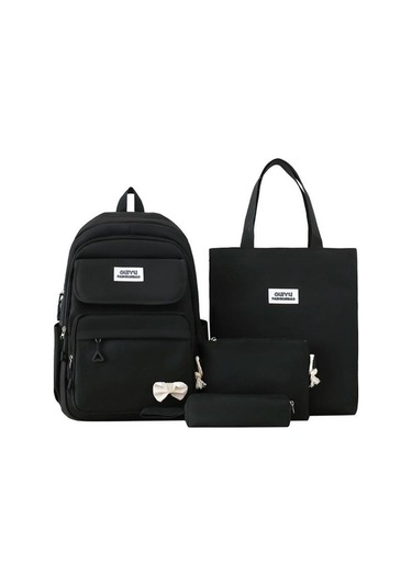 Novahub Dört Parça Sırt Çantası Seti Düz Renk Sırt Çantası Öğrenci Okul Çantası Açık Hava Seyahat Geniş Kapasiteli Sırt Çantası Siyah Siyah