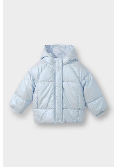 Defacto Kız Bebek Kapüşonlu Fermuarlı Çıtçıtlı Şişme Mont E7985a525aube216 Mavi