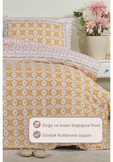 Elart Amanda Nevresim Takımı Tek Kişilik %100 Pamuk Ranforce Lastikli Çarşaf 160x220 Cm Sarı Sarı