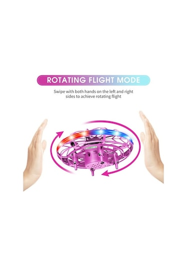 Ulzyvf Renkli Led Işıklı Mini Ufo Drone - Hareket Sensörlü, 360 Dönebilen, Çocuk & Yetişkin Hediye Pembe Pembe