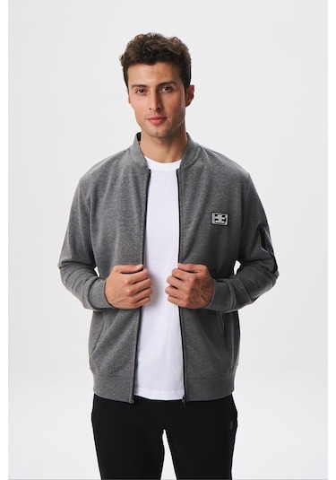 Arma Erkek Slim Fit Scuba Su Geçirmeyen Kumaş Basic Kol Cepli Tam Fermuar Kolej Yaka Sweatshirt K28324988301 Gri-g10 Gri