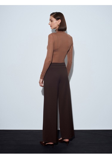Dilvin 72244 Gold Düğmeli Geniş Paça Pantolon-kahve Kahve