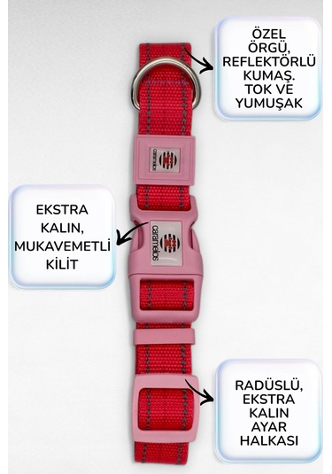 Caramelos Reflektörlü Köpek Tasması, Kişiye Özel Köpek Tasması. Büyük Ive Orta Irk Köpek Tasması Pmb Pembe