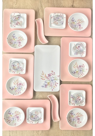 Keramika Siera Bahar Serisi 27 Parça 6 Kişilik Kahvaltı Takımı Beyaz - Mavi