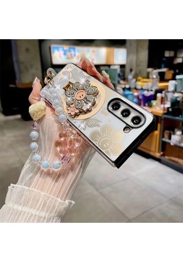 Turcoshop11 Samsung Galaxy Z Fold 4 İçin Ruhua Manyetik Kılıf, Ayaklı Bileklik Koruma