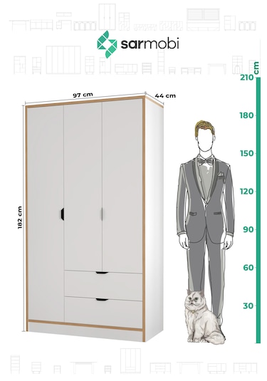 Arden 3 Kapaklı 2 Çekmeceli Dolap