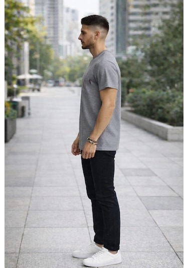 Alexandergardı Cep Detaylı Desenli T-shirt Gri