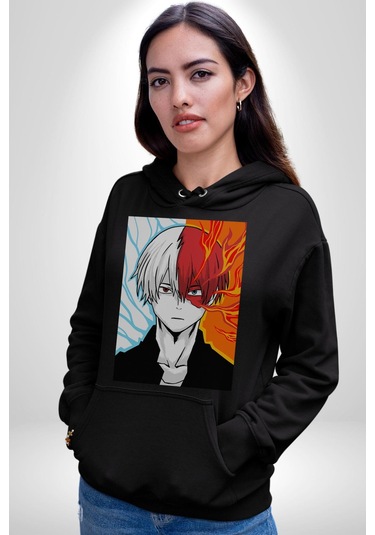 My Hero Academia Boku Anime Kadın Erkek Siyah Kapüşonlu Sweatshirt Hoodie Siyah