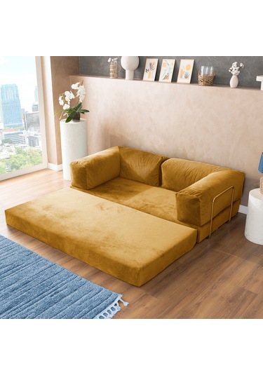 Argimo Godila Çok Amaçlı Sofa Çift Kişilik Yatak Koltuk Hardal