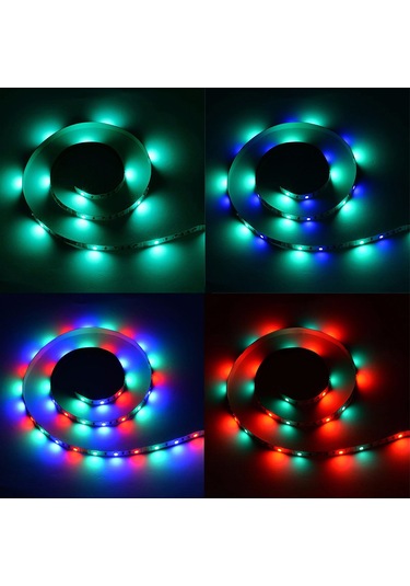 Kosona Rgb Led Şerit 30 Ledli Usb Beslemeli Dc5v 6w Kumandalı Ip65 Su Geçirmez 16 Renk 4 Işık Efekti Fade/flash Smd3528 0.5m Uzunluk