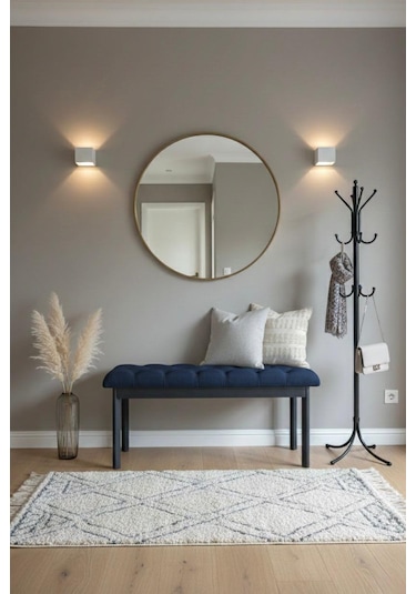Loft Kapitone Döşeme Metal Ayaklı Puf & Bench - 105x40 Cm Siyah