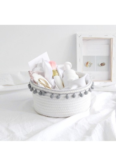 Suntek Güzel Yumuşak Depolama Sepeti Dokuma Pamuk İpliği Yün Gri Peluş Top Gri