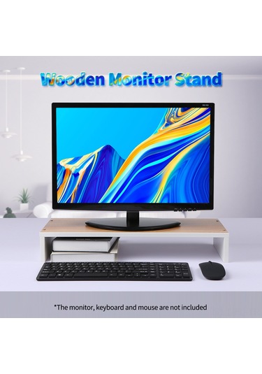 Lemestar Ahşap Bilgisayar Monitör Yükseltme Ayarı - Klavye Saklama Ve Masaüstü Düzenleme Sandalyesi, 30kg Yük Taşıma, Siyah