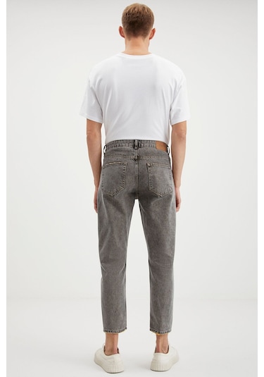 Gılberto  Erkek Carrot Fit Havuç Paça Eskitme Yıkamalı Kalın Dokulu Denim Gri Jeans