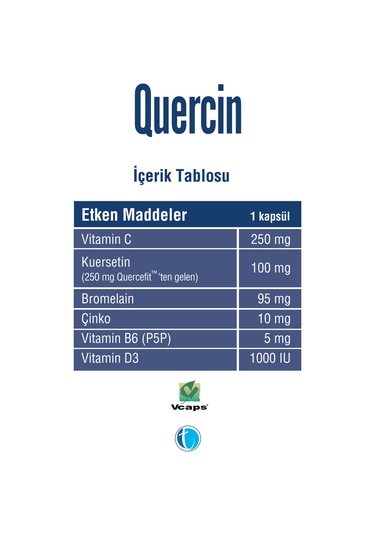 Tab İlaç Quercin Fitozomal Kuersetin Bromelain 30 Kapsül