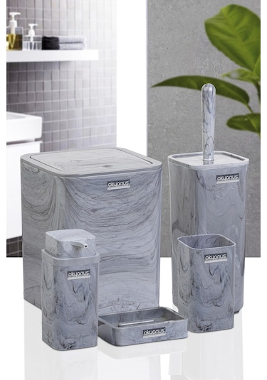 Okyanus Home Kare Mermer Desenli 5'Li Banyo Seti