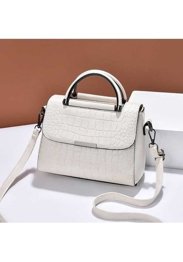 Didadodo Taş Desen Bayan Tek Omuz Çantası Beyaz, Klasik Desen Beyaz