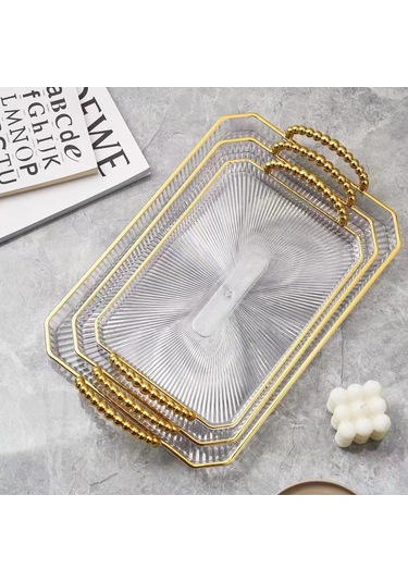 Springsun Altın Kaplama Versatil Tepsisi - Meyve, Çay, Pastane Ve Kek Servisi İçin, 31x21x4.8 Cm Küçük Boy, Kaliteli Ve Luxurious Tasarım