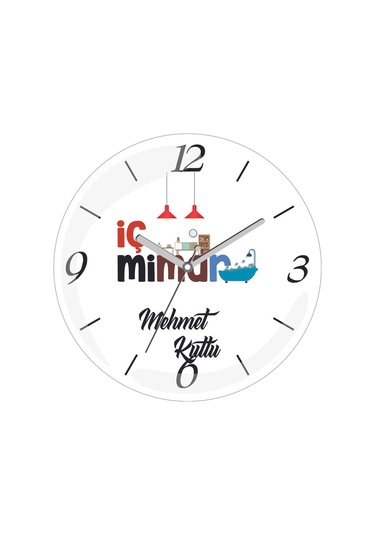 Kişiye Özel İç Mimar Dekor Çap 30 Bombeli Gerçek Cam Duvar Saati Siyah