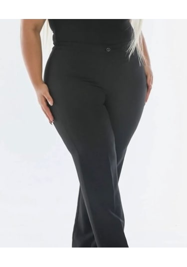 Ece Giyim Yanlardan Lastikli Büyük Beden Pantolon Plt98 Siyah