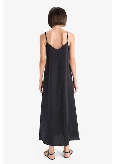 Defacto V Yaka Modal Askılı Midi Elbise F6466ax25smbk81 Siyah