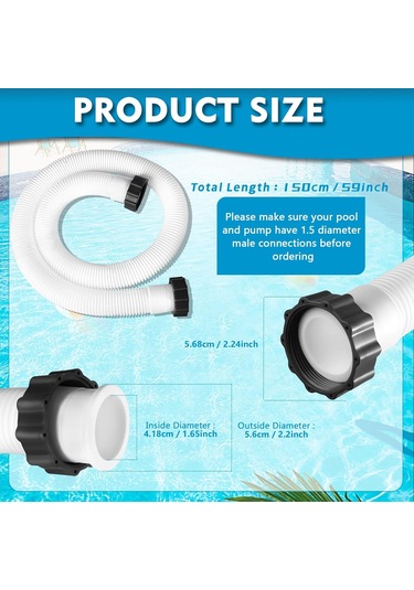 Teltree 2 Adet 1.5 İnç Çaplı 59 İnç Uzunlukta Yerden Yüksek Havuz Borusu - Filtre Pompa Değişim Aksesuarı
