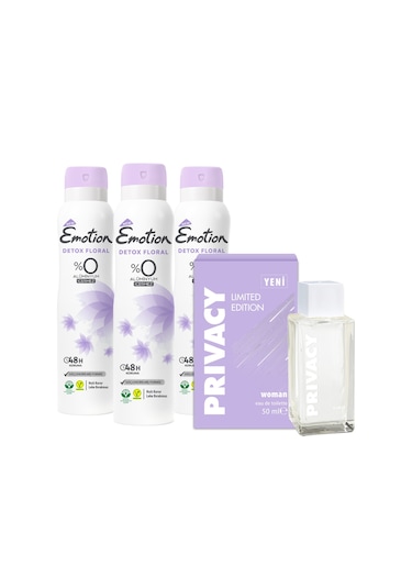 Privacy Limited Edition Kadın Parfüm EDT 50 ML + Emotion Detox Floral Kadın Sprey Dedodorant 3 x 150 ML