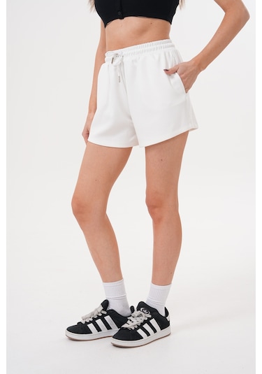 Genius Store Kadın Modal Şort Beli Lastikli Cepli Şort Modal-şort Beyaz