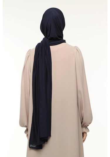 Hazır Pratik Geçmeli Lüks Düz Penye Şal Çapraz Hizalı Lacivert