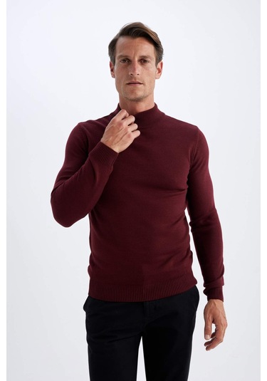 DeFacto Slim Fit Dar Kesim Yarım Balıkçı Yaka Basic Düz Triko Kazak R1127AZ24WNBR50