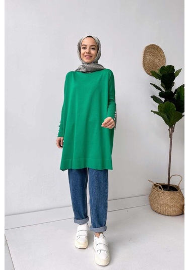 Kol Detay Merserize Tunik - Yeşil