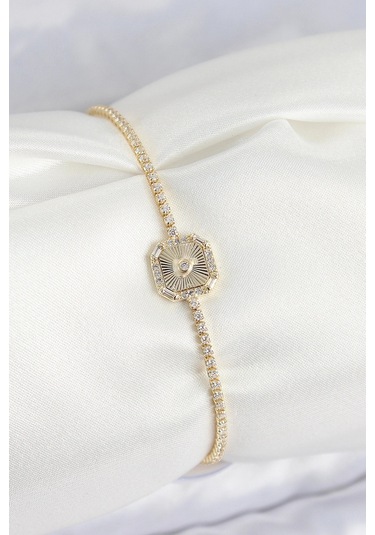 Pirinç Zirkon Taşlı Kare Model Gold Renk Kadın Bilekilk - Tj-bb7661 Çok Renkli