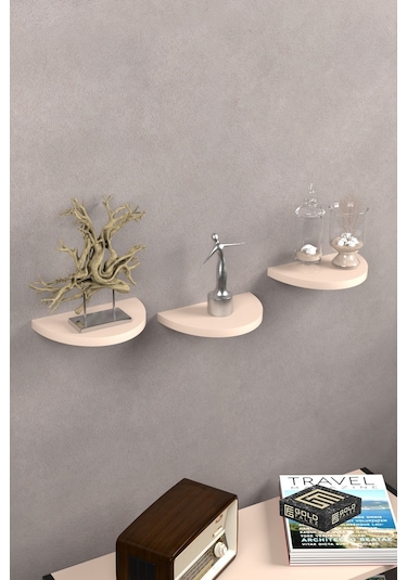 Duvar Rafı Dekoratif 3 Adet Çiçeklik Oval Krem