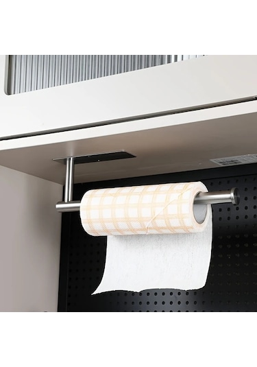 Chuangyinshop Silvery Paslanmaz Çelik Kağıt Havlu Askısı Duvar Montaj Deliksiz Altın Kaplama Gümüşi