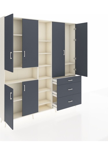 Arges Dolap 13 Raflı 3 Çekmeceli 6 Kapaklı 220x30x243 Aytaşı-antrasit/antrasit Antrasıt/antrasıt