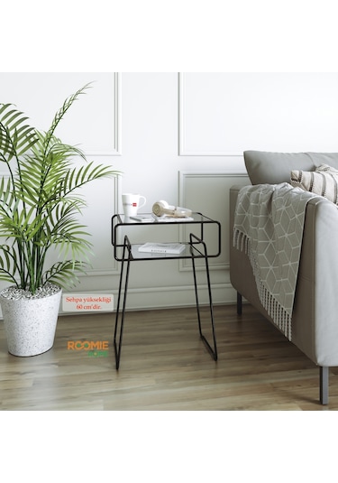 Catchme Retro Yan Sehpa. Metal Sehpa.Cam Sehpa.Salon. Yatak Odası