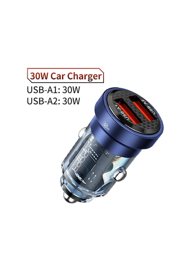 Toockitoocki 30w Şeffaf Çift Usb Araç Şarj Cihazı İphone 14/13/12 Pro Max Samsung S23/s24 Xiaomi 12/13 Poco X7 Ch