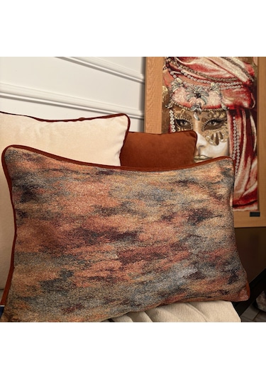 "glow" Dokulu Desenli Kırlent Kılıfı - 30x50 Kiremit - Krem