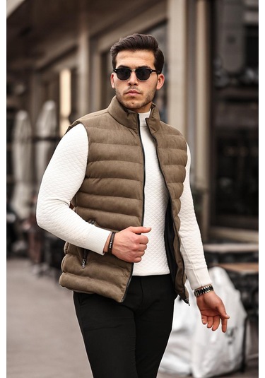 Mero Life Erkek Haki Nubuk Süet Şişme Yelek