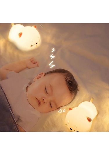 Uyuyan Kedi - Led Silika Jel Gece Lambası Beyaz