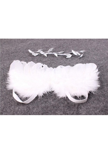 Yenidoğan Bebek Beyaz Melek Kanatları Kafa Bandı Kostüm Fotoğraf Sahne Dekorasyon Beyaz