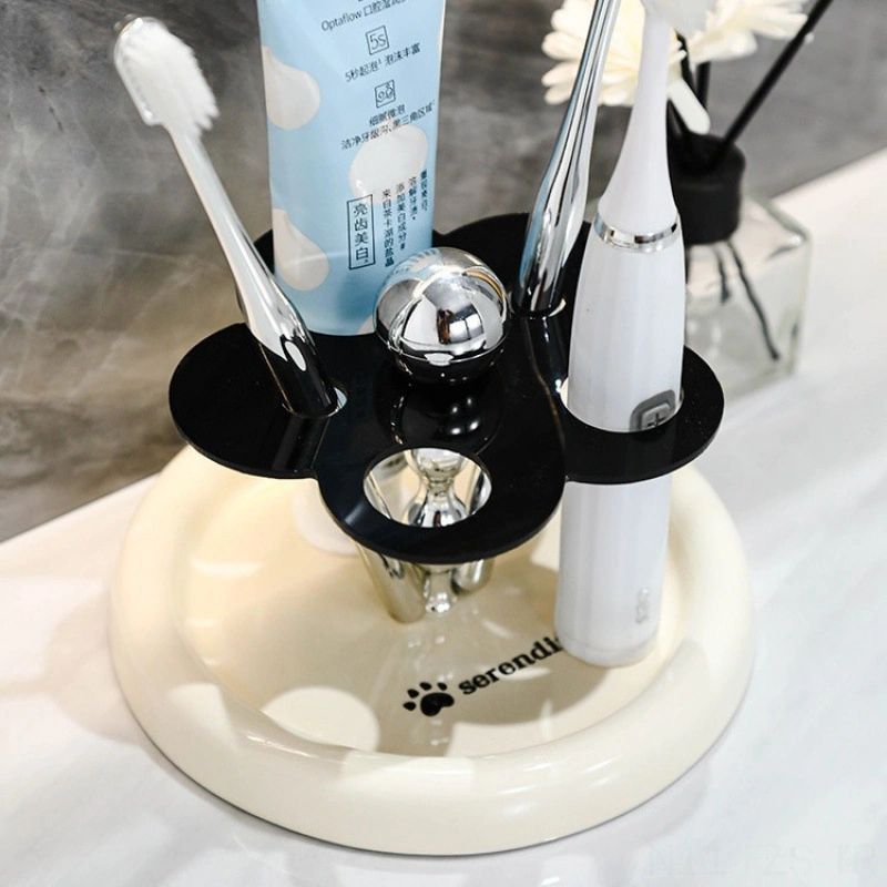 Fosenze Seramik Diş Fırçası Tutucu, Elektrikli Diş Fırçası Ve Parfüm Aletleri İçin Mükemmel Depolama, Hafif Ve Dayanıklı, Banyo Dekoru İçin Zengin Tasarım Süt Beyaz Tabanlı Çiçek Desenli Diğer