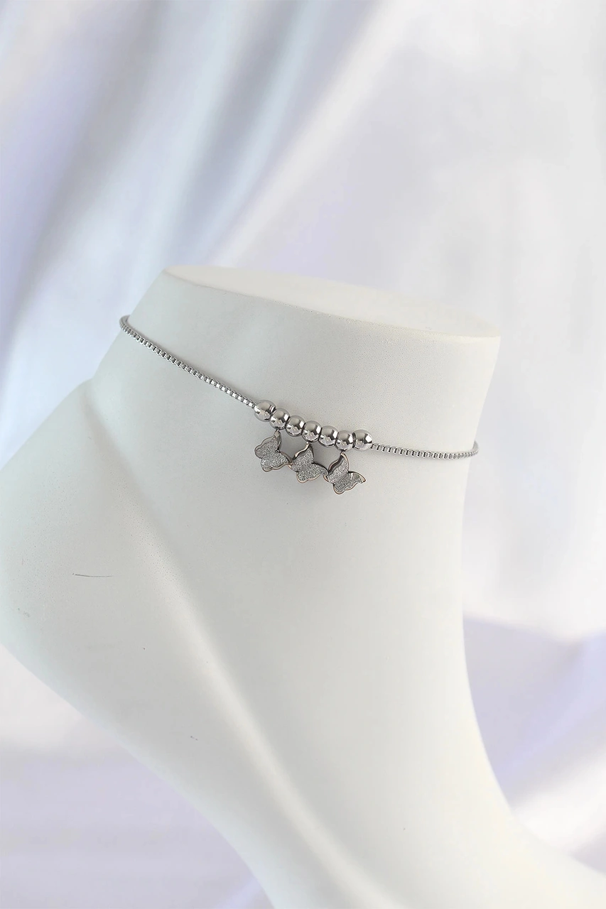 Dodes 316l Çelik Gümüş Renk Minimal Kelebek Tasarımlı Halhal Tg27hh1570 Çok Renkli