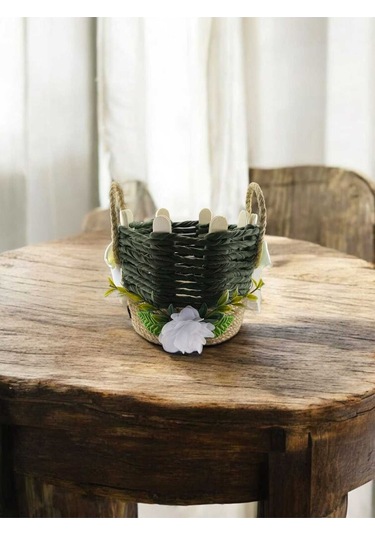 Hasır Organizer Sepet Banyo Takı Kutusu Makyaj Çok Amaçlı El Yapımı Haki