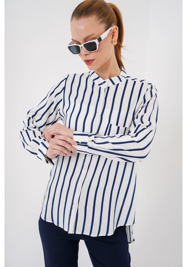 Uzun Kollu Çizgili Gömlek 20283 - B.lacivert Lacivert