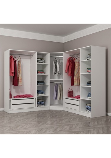 Kale 7 Country Kapaklı Aynalı 4ç Köşe Dolap - Eskitme Beyaz 210cm Beyaz