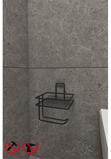 Siyah Güçlü Yapışkanlı Yedek Raflı Tuvalet Kağıtlık Banyo Düzenleyici Renkli