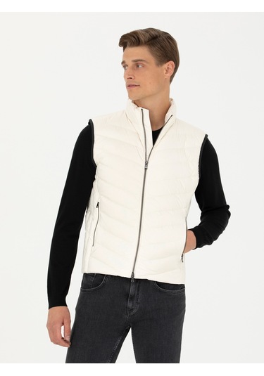 Cacharel Ekru Slim Fit İnce Kapitone Mont Yelek Bej